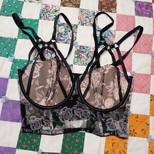 Victoria Secret Luxe Corset Long Line Bra Harness Strap Size 34D Floral Print